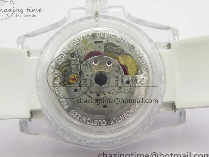 KZF Best Transparent on Phantomlab Rubber Edition VR3135 Dial Blue Light Strap White Submariner 0219